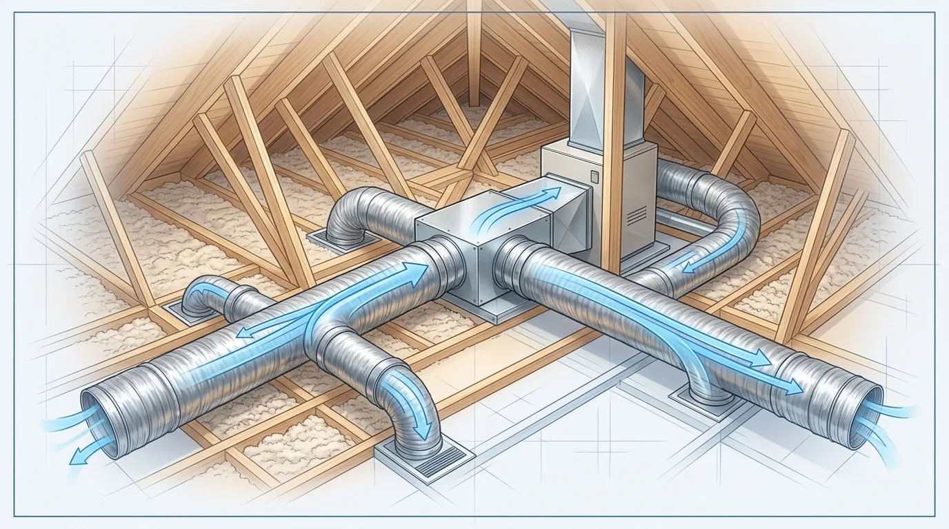 Ductwork installation planning in a Sacramento attic