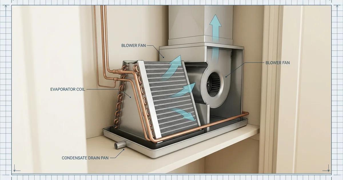 Close-up of a white ceiling AC supply vent register showing dark discoloration around the louvers in a Sacramento home