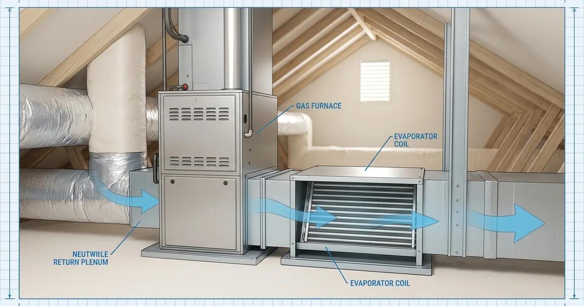Outdoor central air conditioner condenser units side by side on concrete pad beside California stucco home